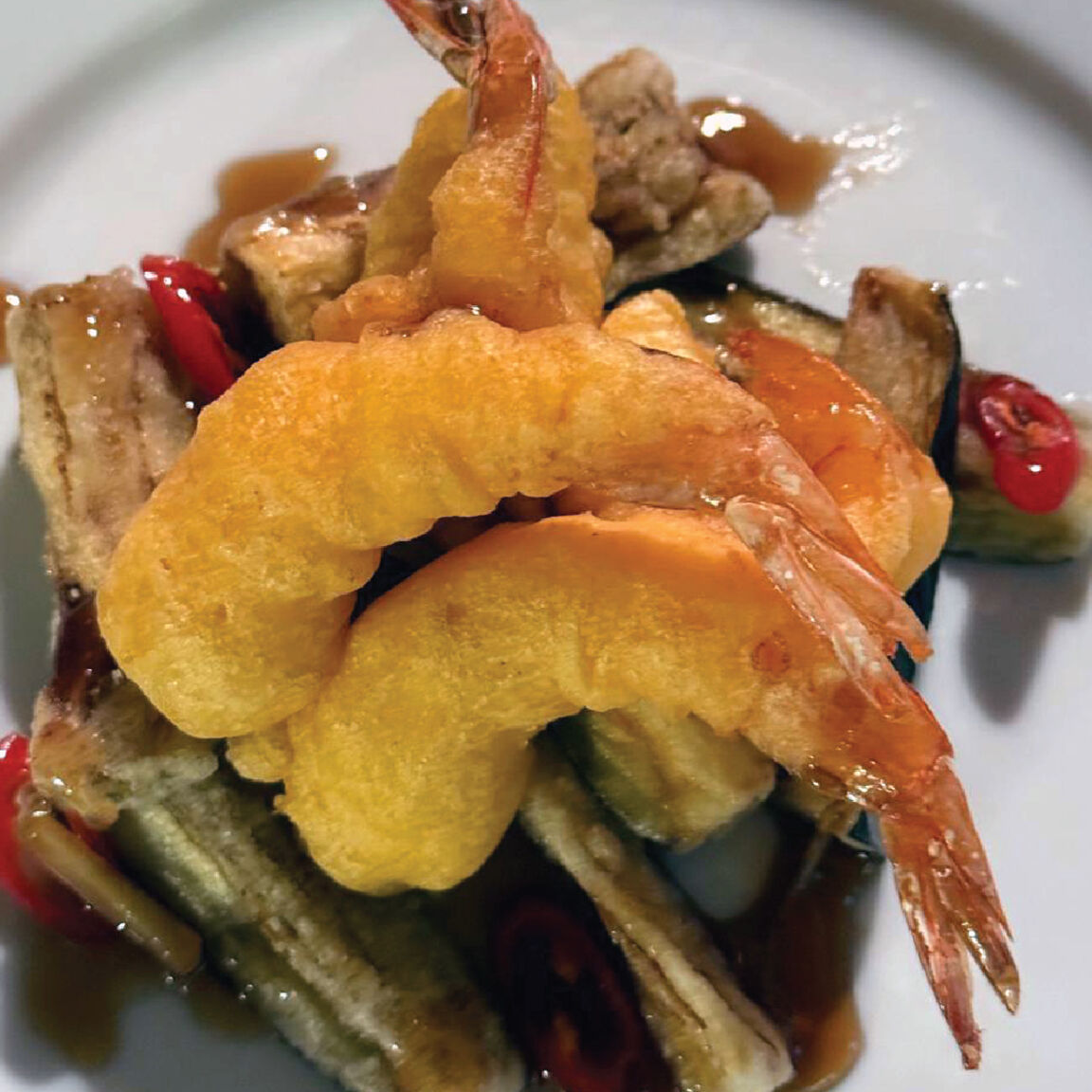 Креветки с баклажанами по-пекински