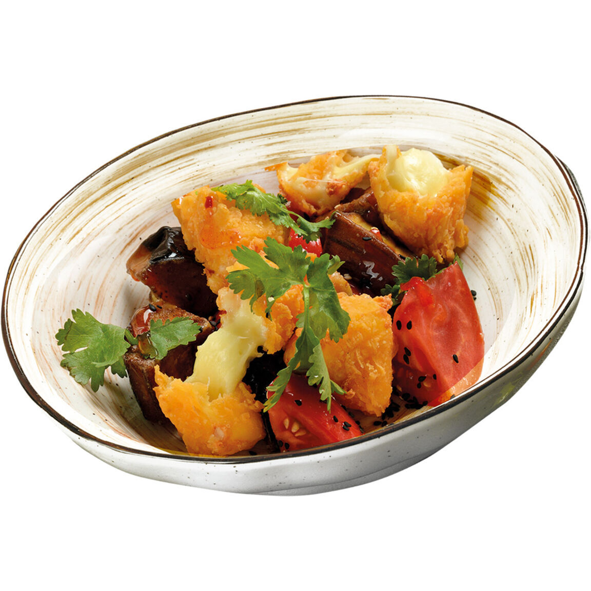 Салат с баклажанами и жаренным сыром